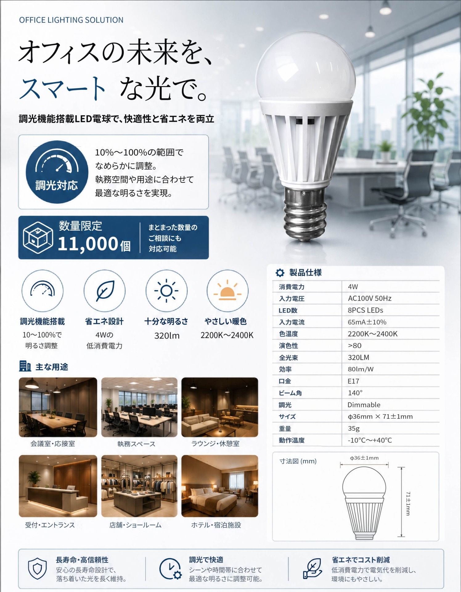 調光対応LEDミニ電球